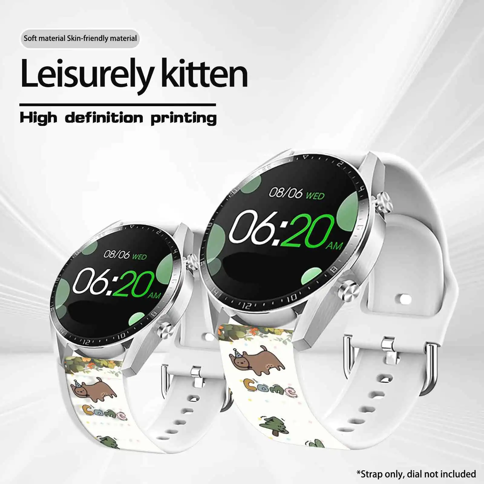 

20MM Leisurely Little cat printed watch strap for Samsung Galaxy Watch 7/6/5 40mm 44mm Band Replaceable Bracelet for Huawei