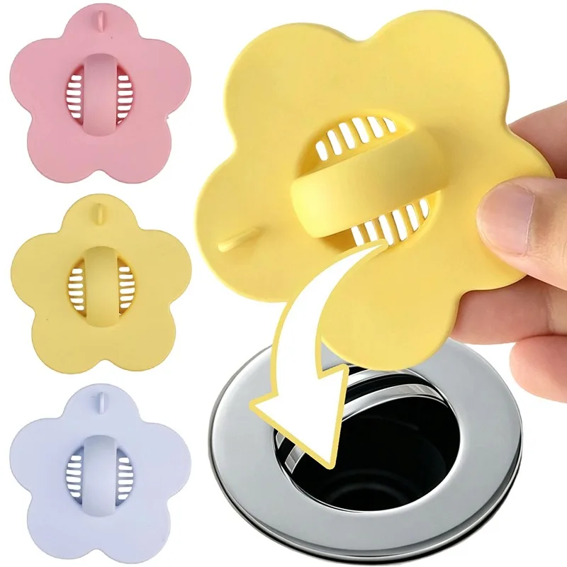 

Flower Shaped Silicone Hair Catcher for Shower Drain Sink Tub Stopper Strainer Cover 2 in 1 Leak Proof Anti Clogging Removable