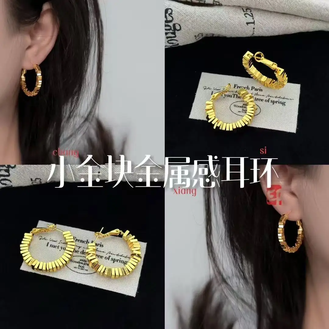 

AU999 Small Square Hoop Earrings Women 24K Gold - Anti-deform, secure hoops, fine square craft