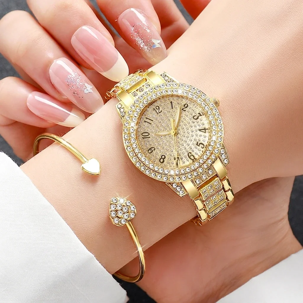 Immagine 4: Set di 6 Orologi da Donna con Strass, Bracciale di Lusso con Cinturino a Cuore, Orologio da Polso al Quarzo, Relogio Feminino