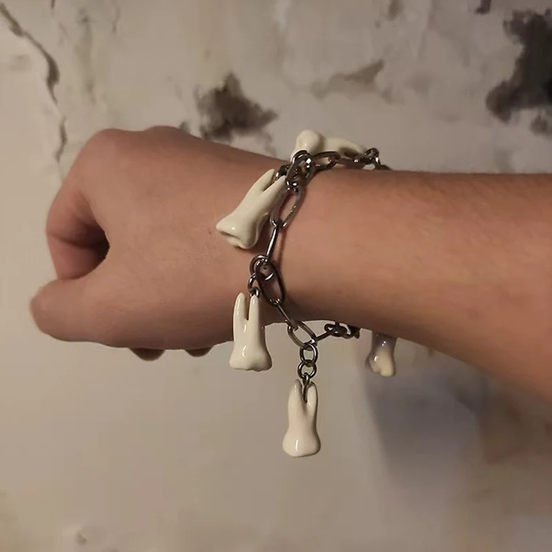 Charm Bracelet Gothic Bracelet Jewelry Trendy Unique Stainless Steel Bracelet Teeth view 6