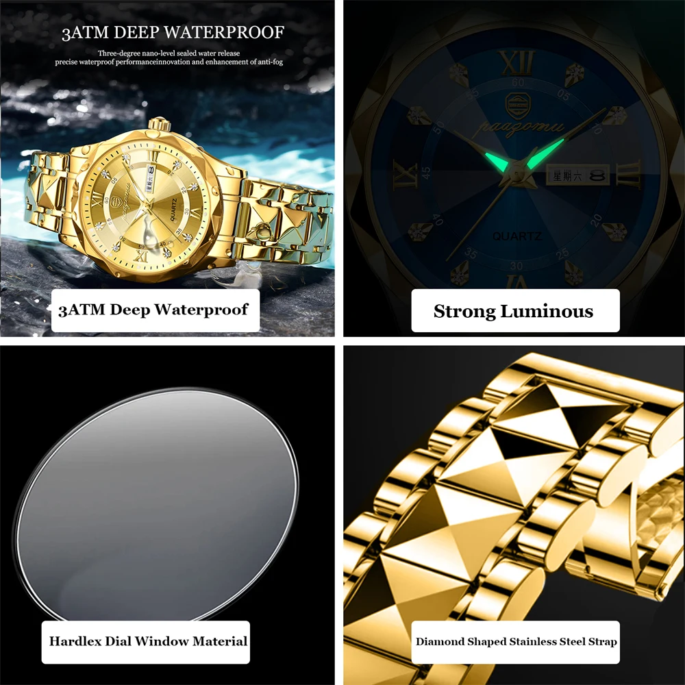 POEDAGAR Topmerk Luxe Man Horloge Waterdicht Lichtgevende Datum Week Mannen Horloges Rvs Quartz heren Horloge Mannelijke reloj