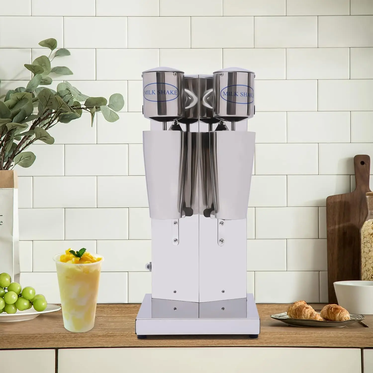 เครื่องมิลค์เชคไฟฟ้าพร้อมเครื่องมิลค์เชค 2 หัว เครื่องมิลค์เชคสแตนเลสเชิงพาณิชย์พร้อมเครื่องดื่มสองหัว