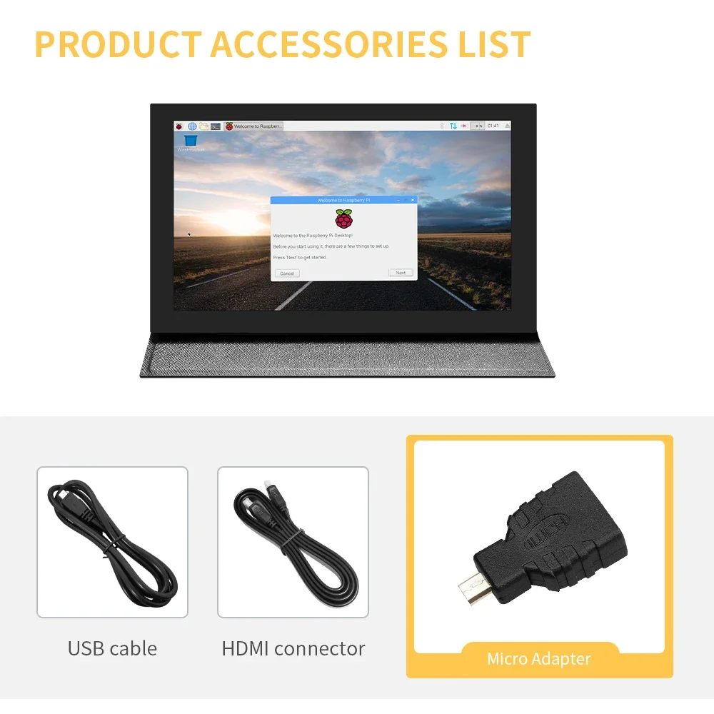 Moniteur d'écran tactile IPS de 7 pouces, écran externe HDMI LCD pour Raspberry Pi Orange Pi Windows PC, boîtier cortical, moniteur Portable