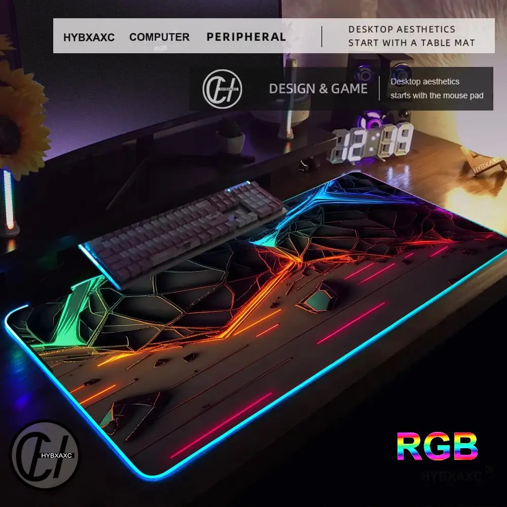 XAXC XXL RGB Gaming Mouse Pad New 3D Geometry Desk Mat HD Gamer Accessories Large LED Light Mousepads PC Computer