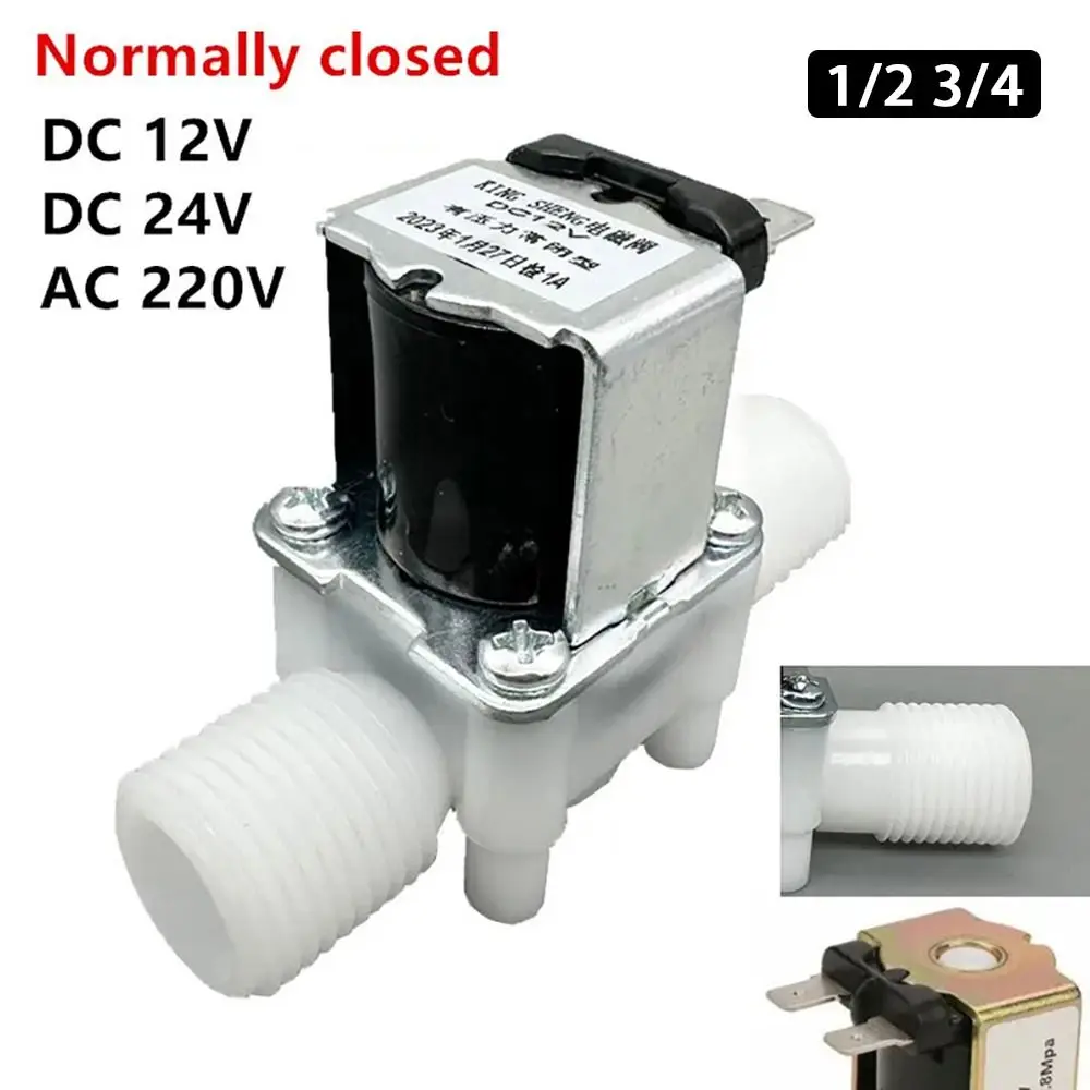 

1Pcs Normally Closed Solenoid Valve DC12V 24V AC220V 1/2" 3/4" Water Control Valve Male Thread Plastic