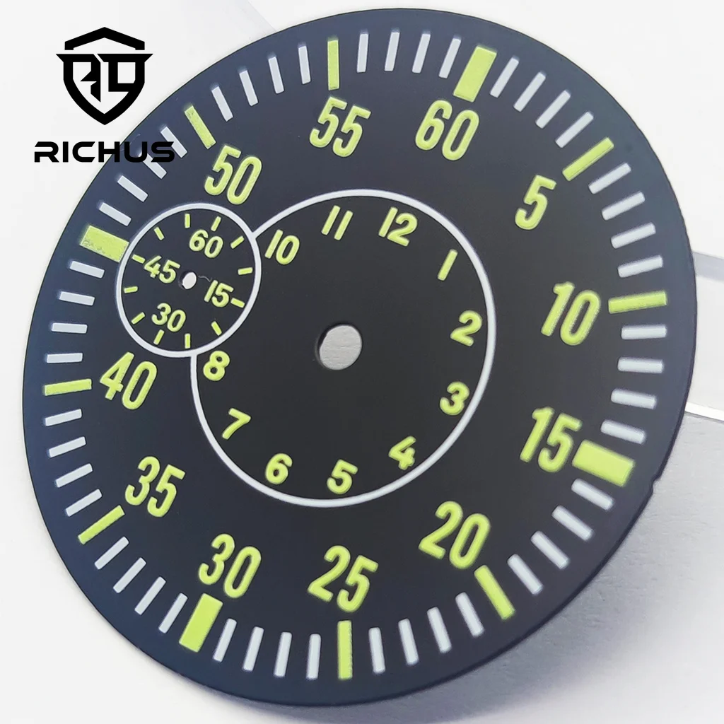 RICHUS 38.5mm Watch Dial With Hands Green Luminous Fit ETA6497 ST3600 Movement Watch Accessories