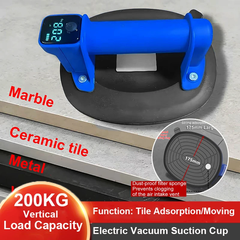 

Вакуумный насос 200 кг с интеллектуальным цифровым дисплеем, присоска для плитки, вертикальное всасывание, инструмент для перемещения стекла/мрамора, ящик для хранения