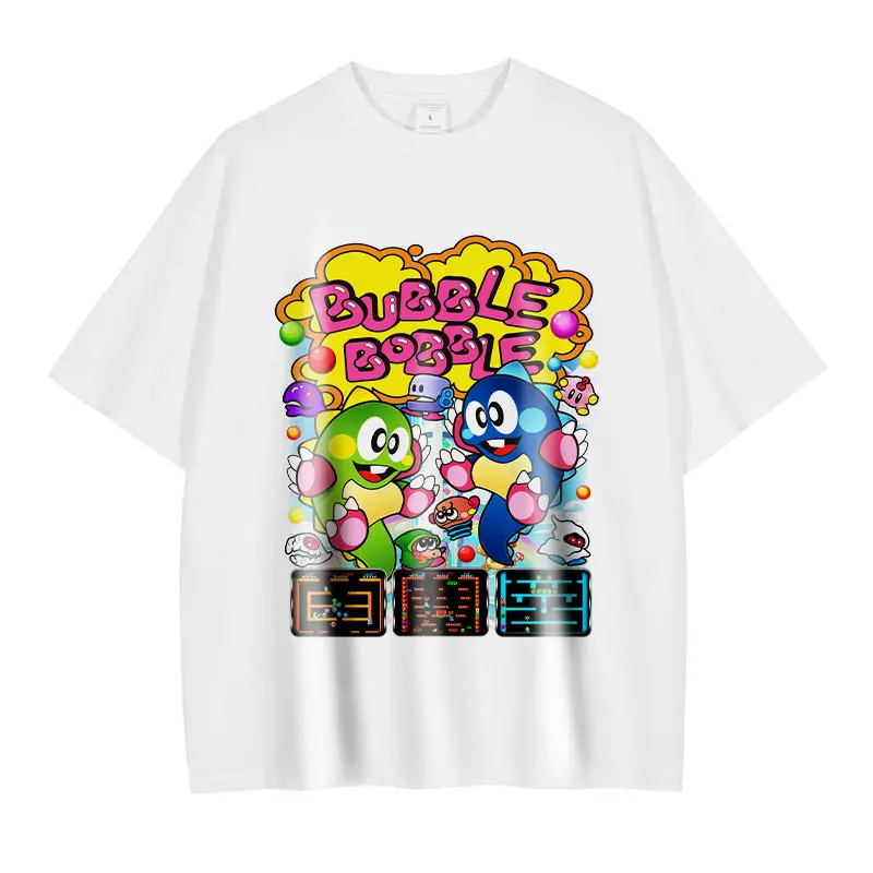 Bubble Bobble T Shirt Pc Game Cute Vintage Washed Casual Tops Tees DTG Printing Short Sleeve Oversized T-shirt 100% Cotton