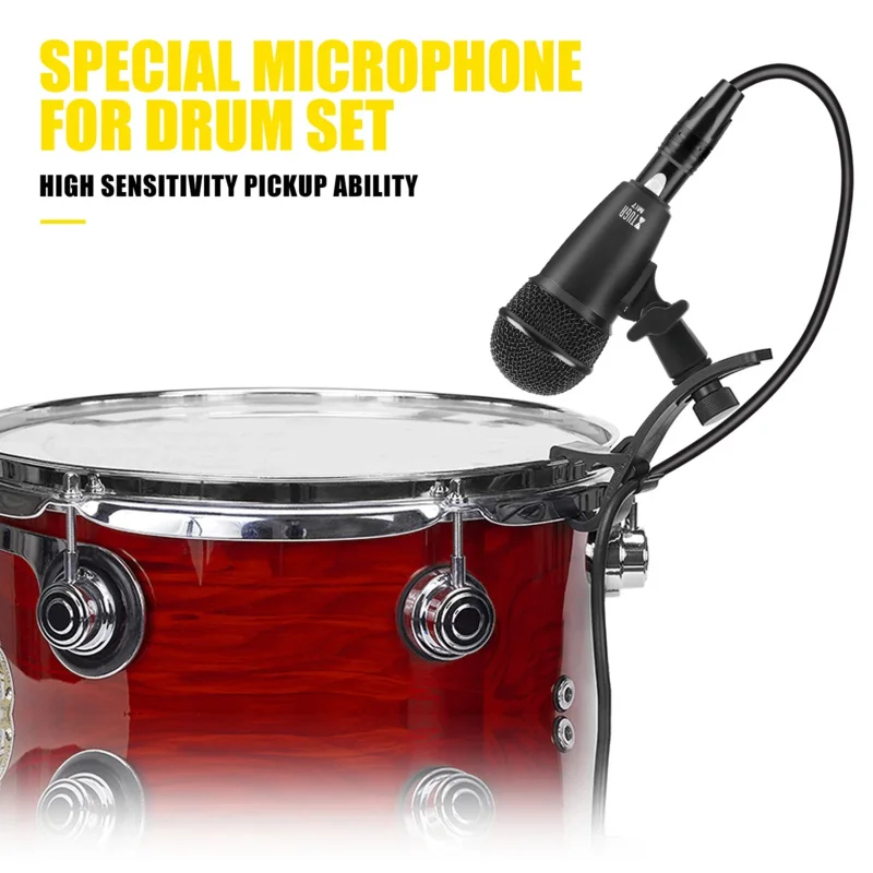MI7 7-Piece Wired Dynamic Drum Mic Kit- Kick Bass, Tom Snare  Cymbals Microphone Set Use for Drums,Vocal(Aluminum Case)