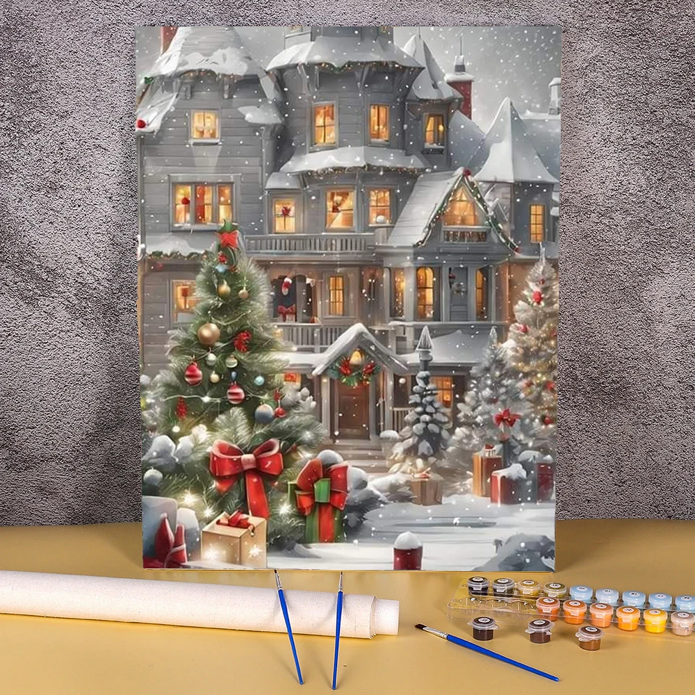 

Coloring By Numbers Painting Christmas Gift Snow Town Landscape Wall Art Picture Drawing On Canvas Diy Acrylic Paint Crafts