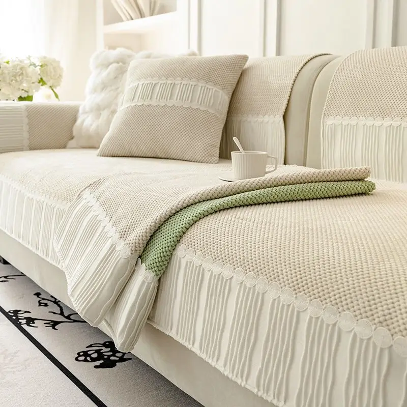 Light Luxury Cream Tone Sofa Throw Cover Four Season Wear Resistant Sofa Pad Universal Non Slip Leather Couch Seat Mat Cover