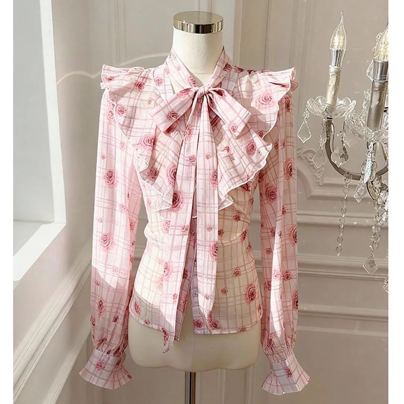 

Stylish Blouse for Women Flare Sleeve Dressy Long Sleeve Button Down Shirts Business Casual Outfit Lightweight Plaid Printed Top