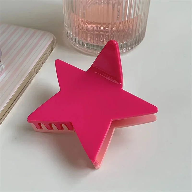 Pink Star Hair Claw Clamp Y2k Punk Style Hair Clip Clamp Irregular Acetate Shiny Star Claw Hairpin Party Korean Hair Accessories