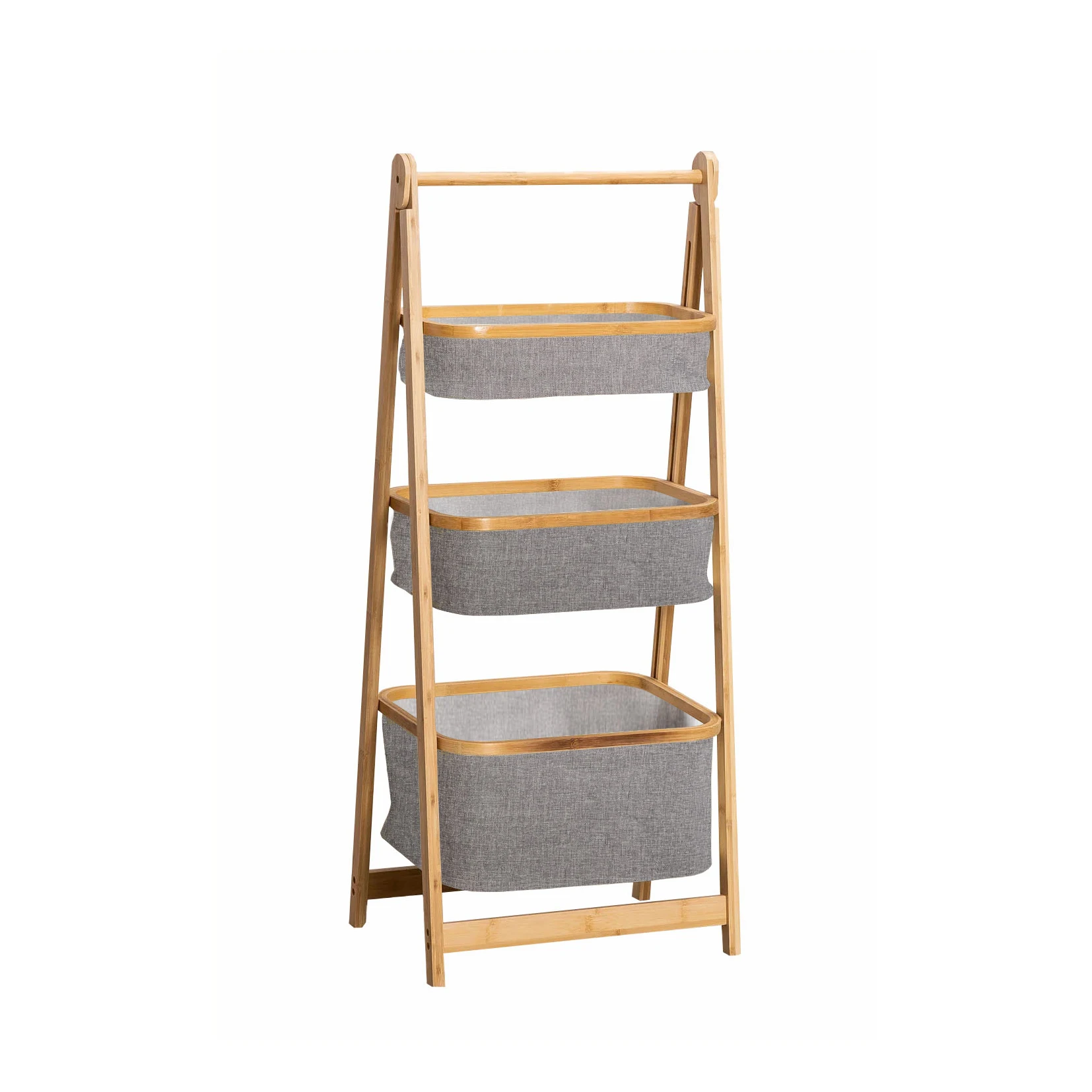 Cheap 3 Tier Shelf Laundry Storage Basket Rack Foldable Bamboo Hamper with Fabric  Organizer Bathroom Bedroom