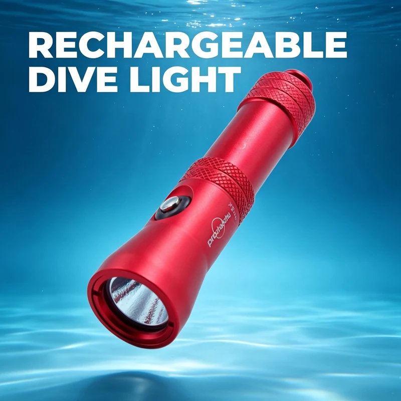 PROZHAOZHU DL-B30 1000LM IP68 100M Waterproof Rechargeable Aluminum Alloy LED Scuba Diving Flashlight