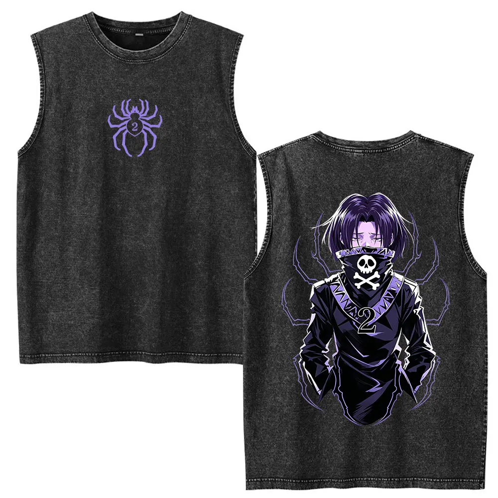 Anime Hunter X Hunter Feitan Portor Vintage Washed Sleeveless Tank Tops Phantom Troupe Spider Logo Manga Casual Vest T-shirts