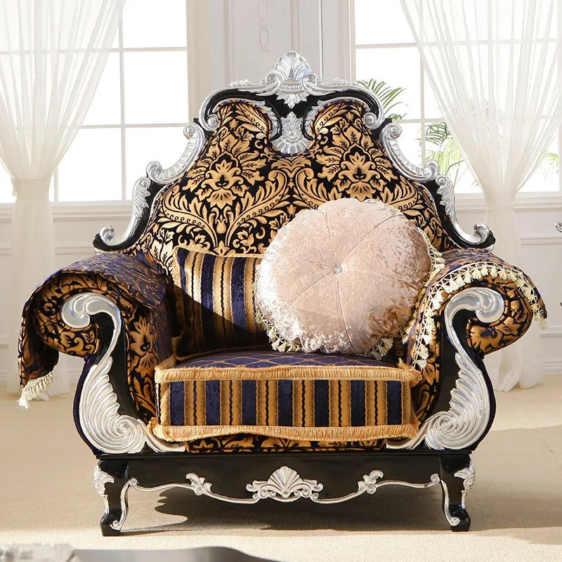 Small apartment living room European neoclassical solid wood fabric hotel furniture negotiation sofa combination, sales office r