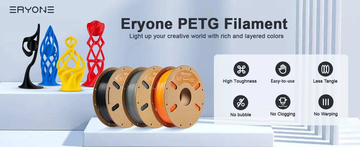 ERYONE 10KG Standard PETG Filament 1,75mm für 3D-Druck, Mehrfarbig Erhältlich, PETG-Filament, 3D-Filament Großhandel, 1KG/Spule – Detail 1