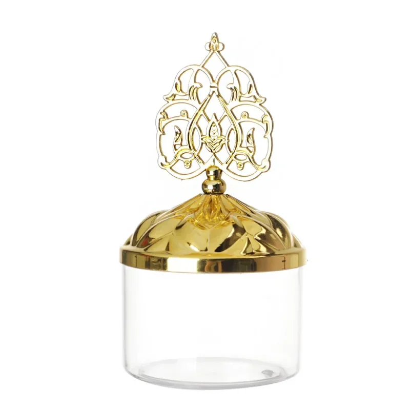 Couvercles dorés en forme de Script en plastique, contenants de stockage de bonbons décorés, boîtes rondes, fêtes de mariage, comme des boîtes à bonbons