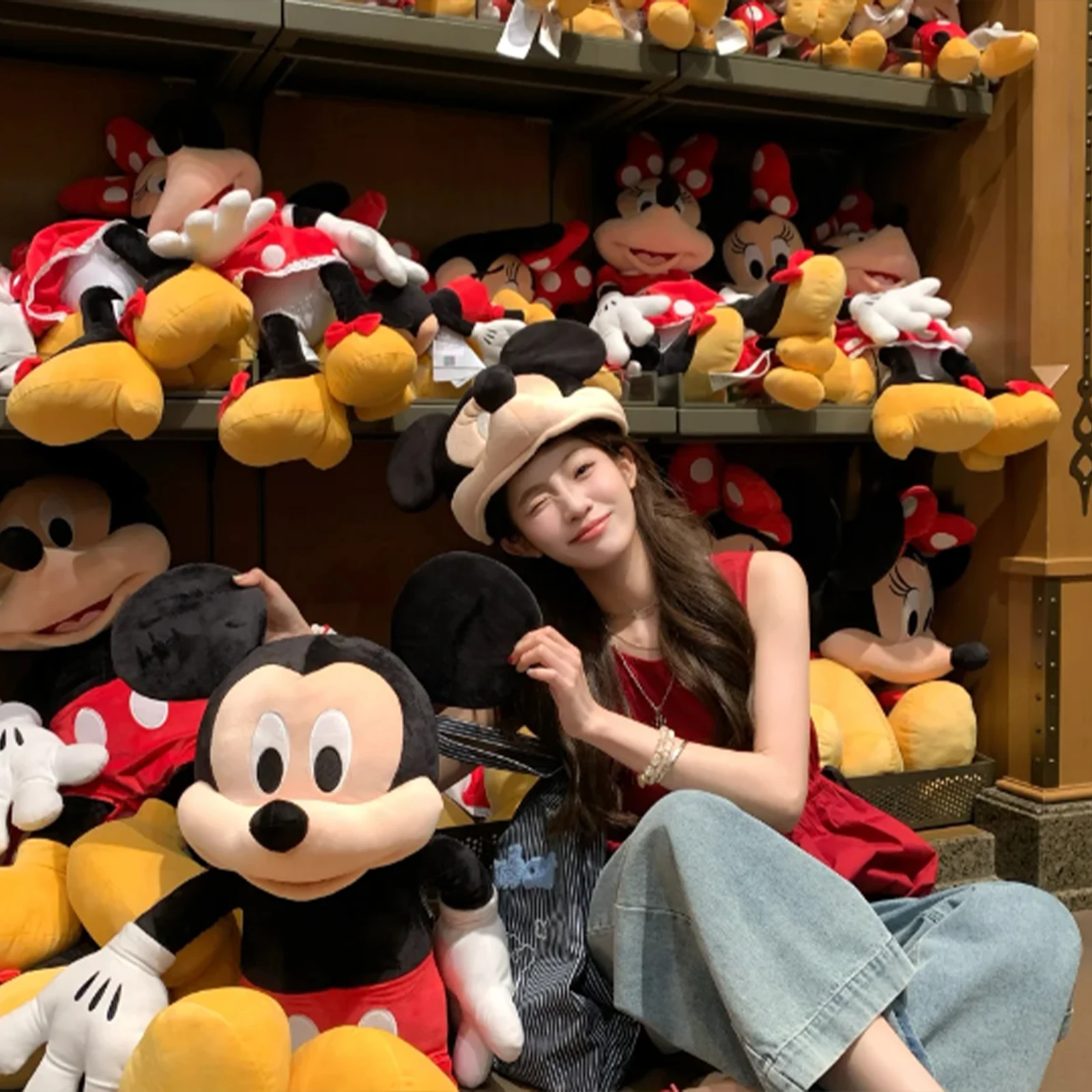 

Cute Mickey Anime Cartoon Figure Minne Winnie Hat Thickening Keep Warm Ear Protection Cold-Proof Couple Travel Hat Trendy Gift