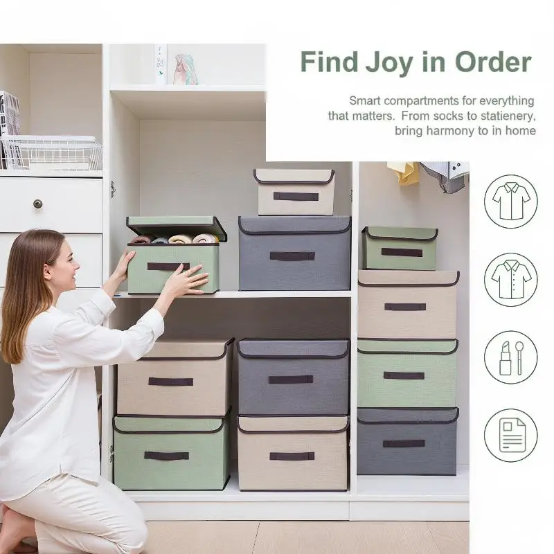Water Resistant Foldable Non Woven Storage Box Gray Multifunctional Organizer for Clothes Underwear Socks Kids Toys Home