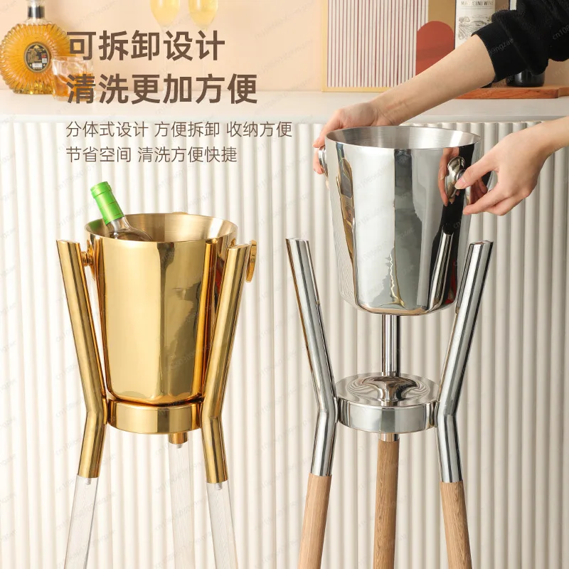 Thickened stainless steel ice bucket rack bar ktv champagne bucket rack hexagonal ice bucket vertical golden wine rack