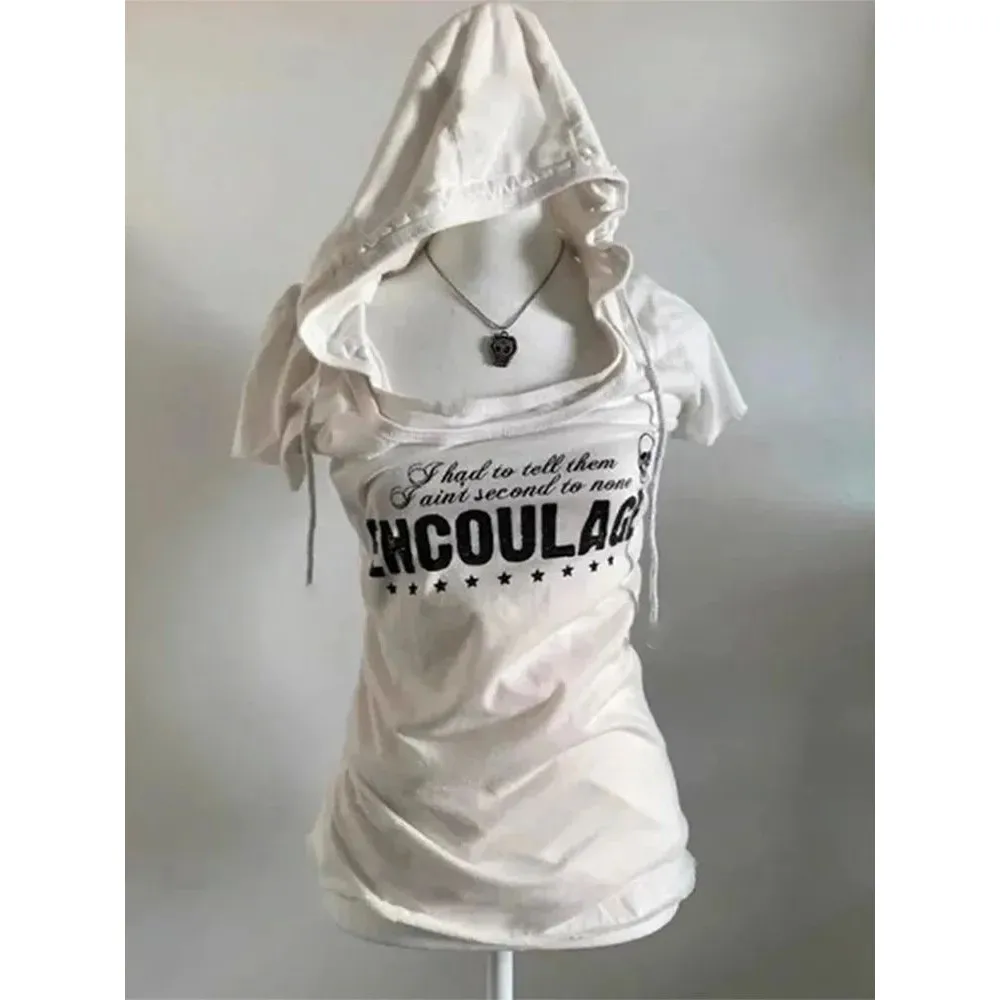

Retro Y2K American Hooded ort Sweater Fake Two-Piece T-irt Spring 2026 Ladies' Clothing Comfortable Soft Material