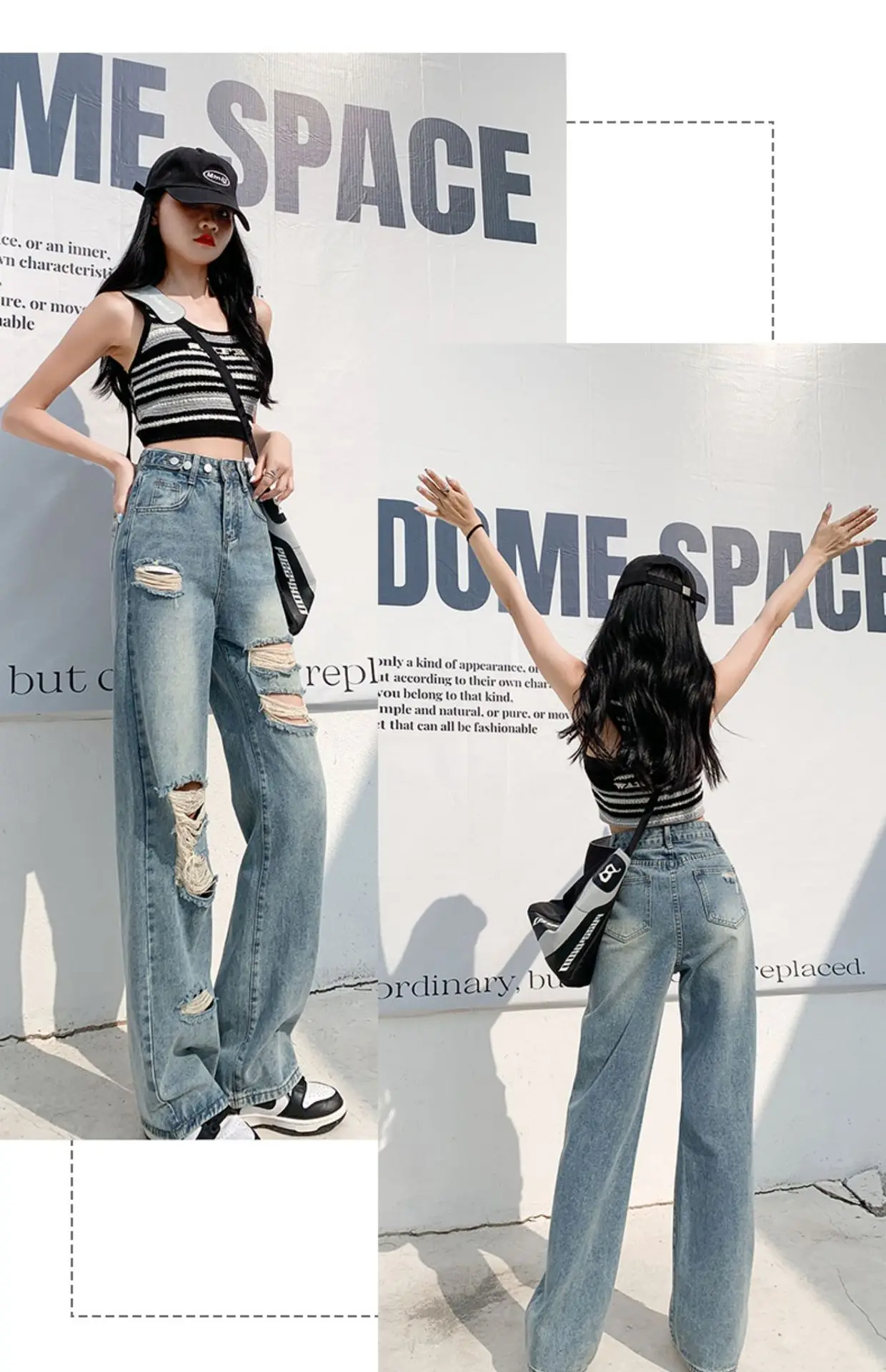 

Ripped straight jeans women's spring and thin design sense loose high waist wide leg pants y2k jeans blue jeans for women