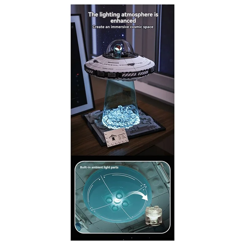 UFO Veicolo spaziale Building Block Nave Puzzle Assemblaggio Modello di ornamento scientifico aerospaziale