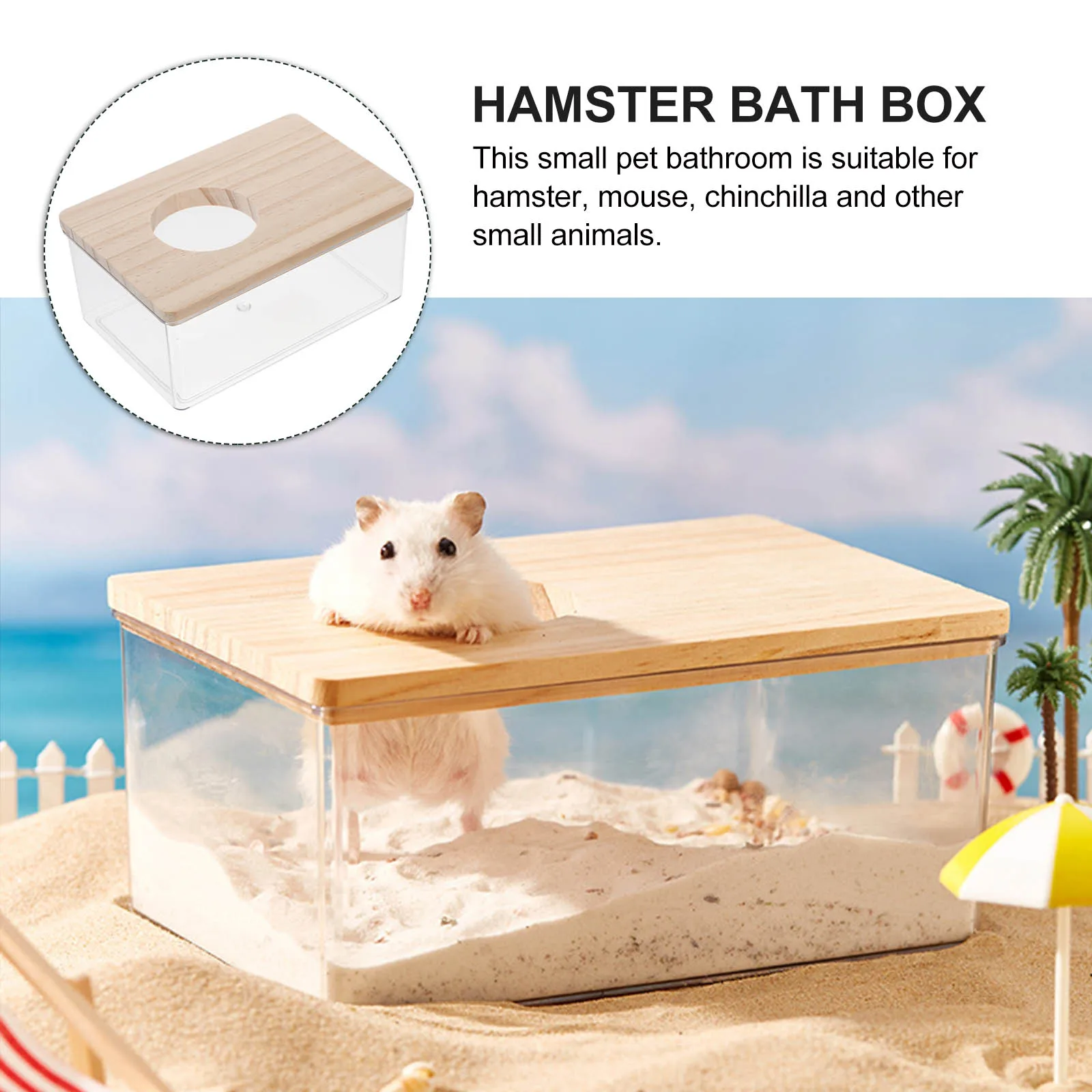 

Hamster Sand Bath Box Acrylic With Natural Wood Cover Reusable Sturdy Durable For Small Animals Easy Clean Pet Cage Decoration
