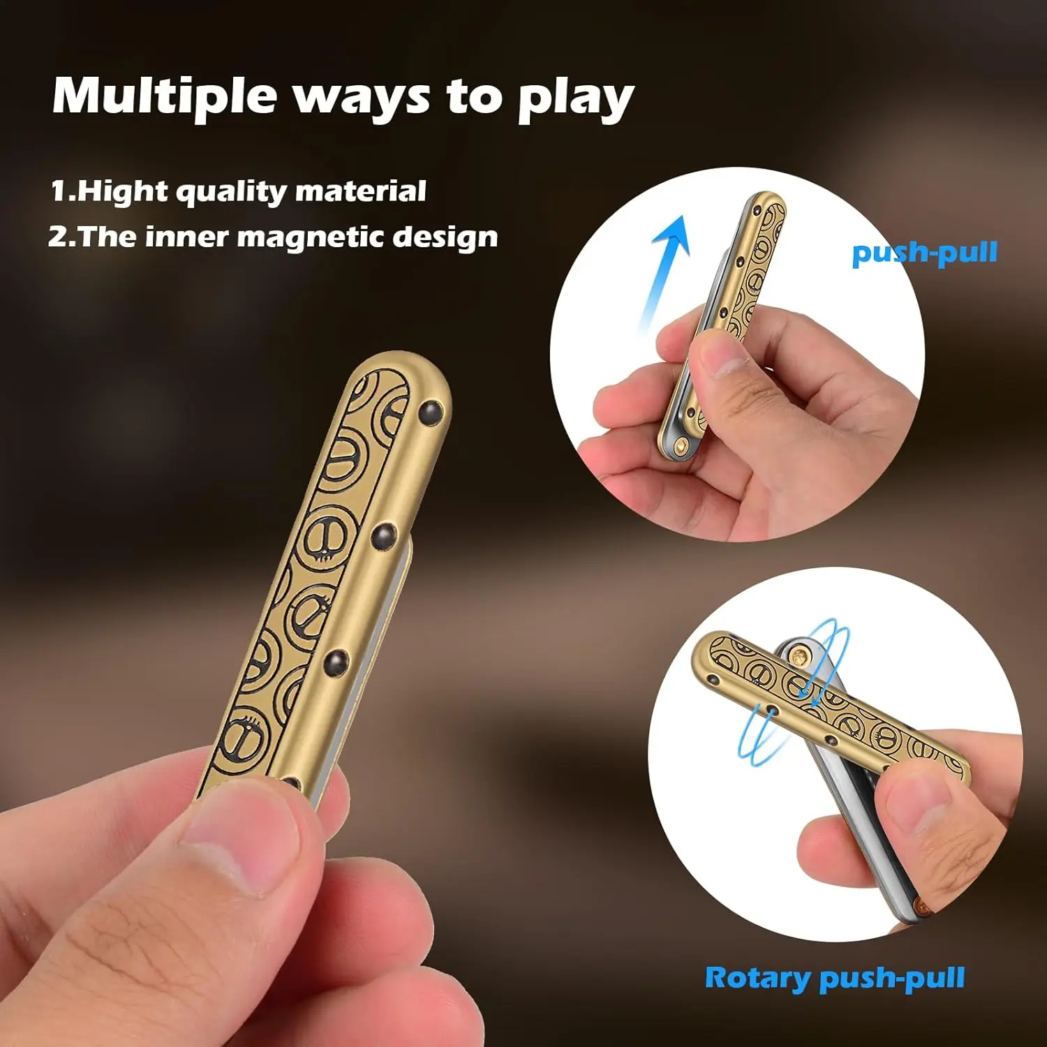 Curseur EDC Fidget en métal 3 en 1, pour Spinner métallique anti-stress, jouet Push Slider, Spinner à main, jouet à bande magnétique pour l'anxiété du tdah