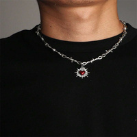 Gothic Style Heart Pendant Necklace, Punk Rock Barbed Wire Thorn Chain Necklace For Men And Women