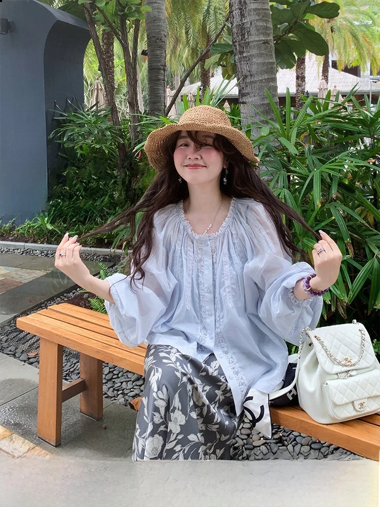 

Комплект TheWangs: уникальный красивый топ с длинным рукавом для женщин, весенний наряд, цельный комплект, хлопковый, во французском стиле