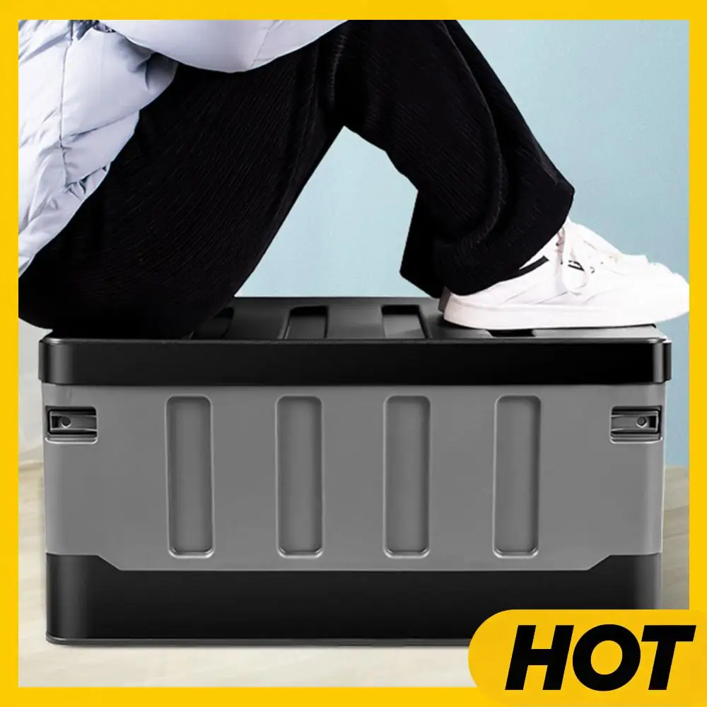 

60L Car Trunk Storage Box with Lid & Handles Car Trunk Sorting Box Large Capacity Collapsible Storage Container Car Accessories
