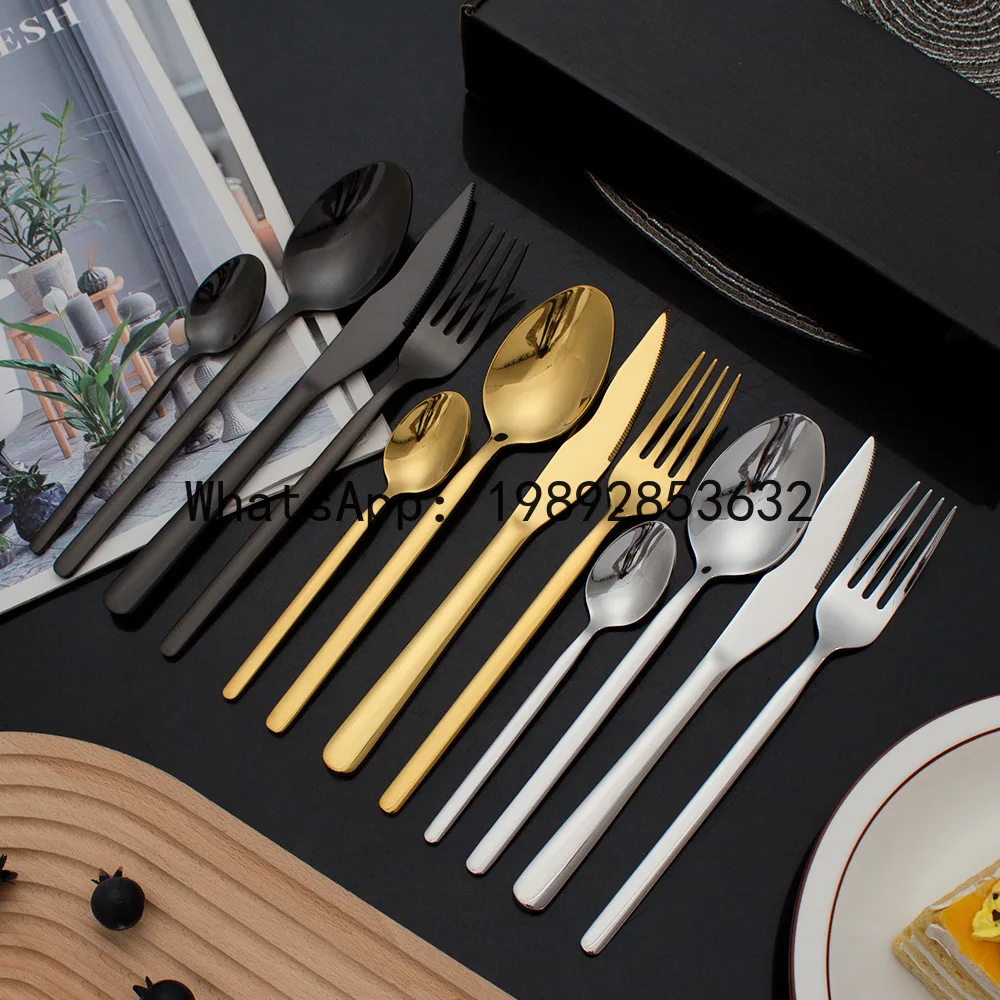 24-piece stainless steel cutlery set - includes spoons, long-handled knives, forks, and dessert spoons for western cuisine