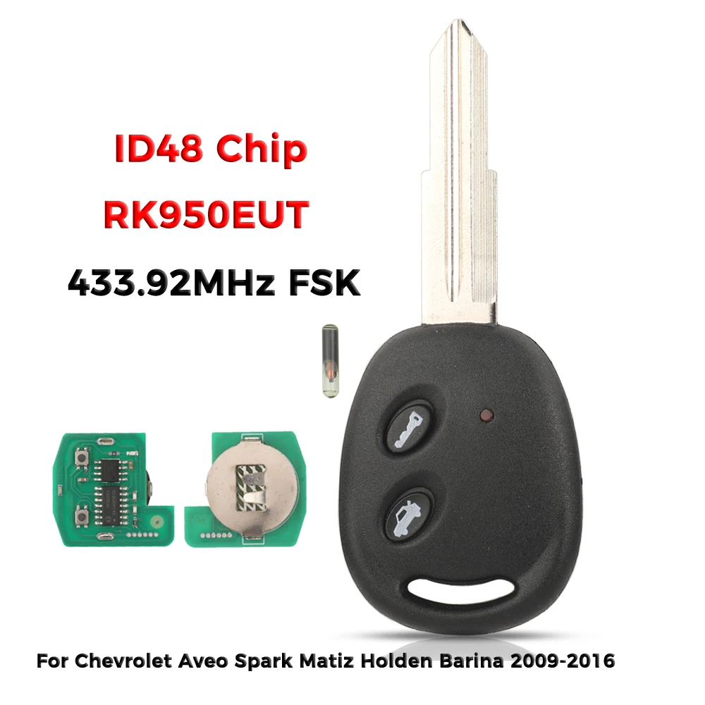 

jingyuqin 433.92MHz FSK ID48 For Chevrolet Aveo Spark Matiz Holden Barina 2009-2016 Remote Car Key Fob RK950EUT CE 0678 Control