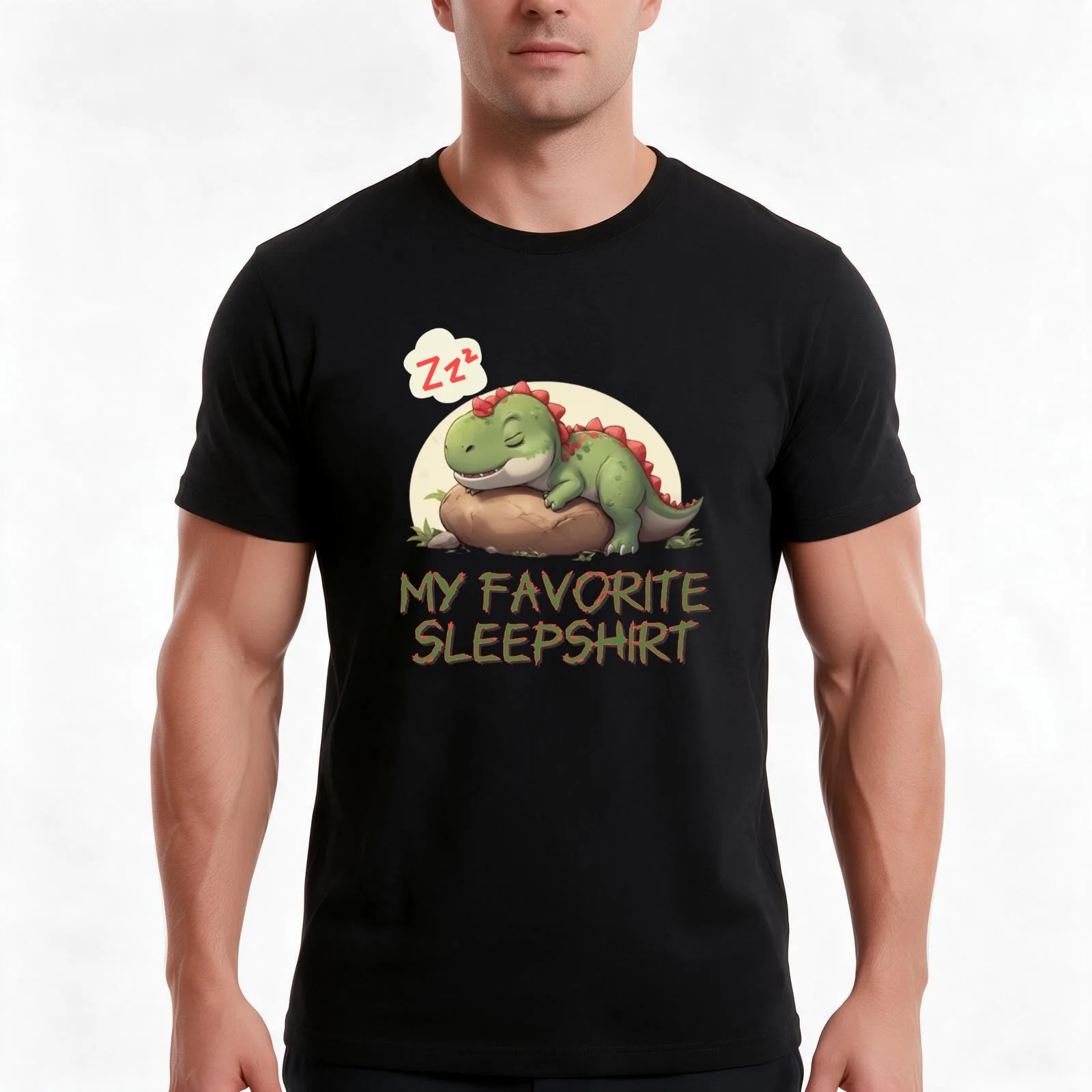 Cute mini T-Rex sleeping on rocks T-Shirt, Summer Casual Cotton Tee, Oversized Streetwear Tops, Vintage Graphic Print