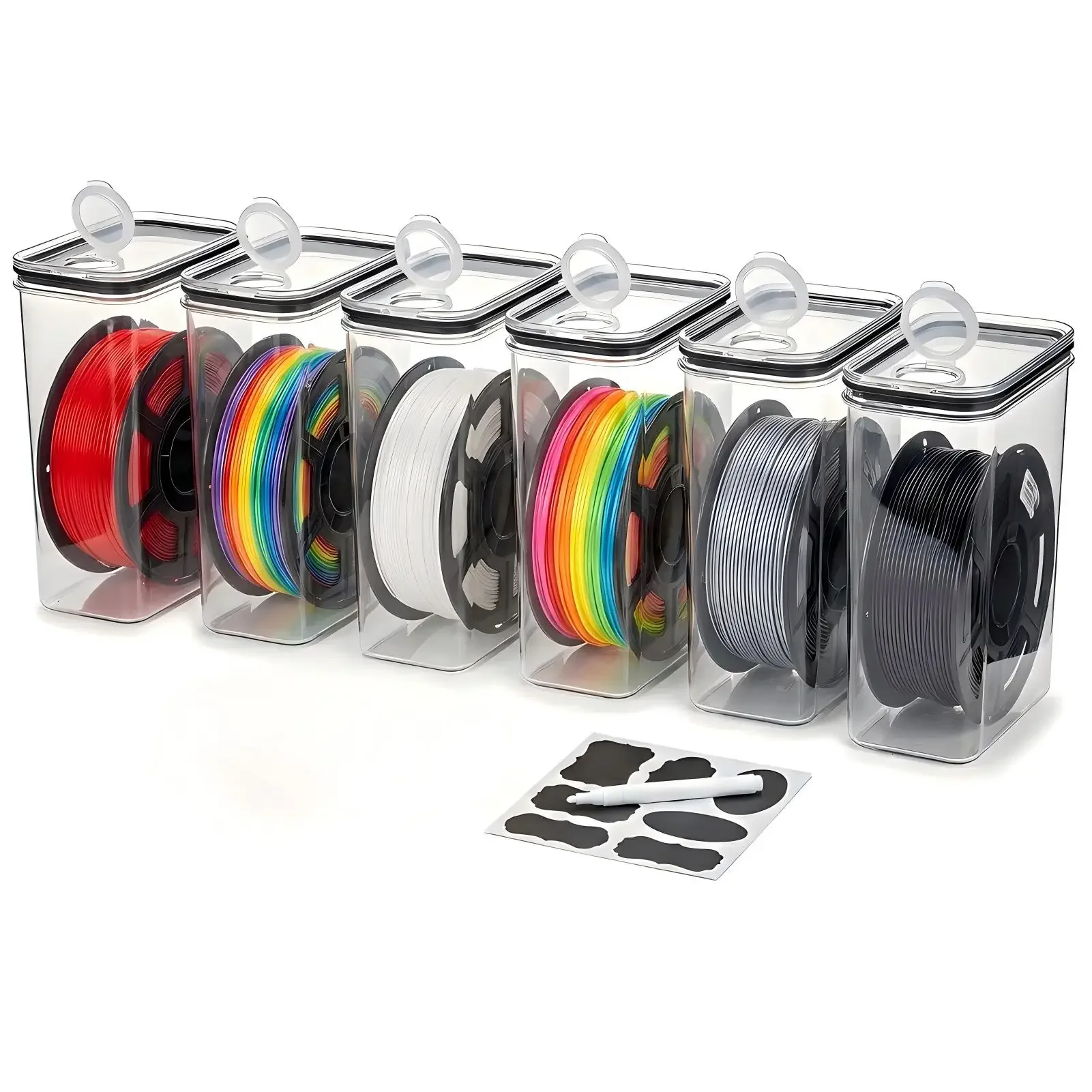 Food Storage Containers 6-Pack 4L Airtight with Lids – Filament Box for 3D Printer Filament Spools, BPA-Free Storage Boxes with