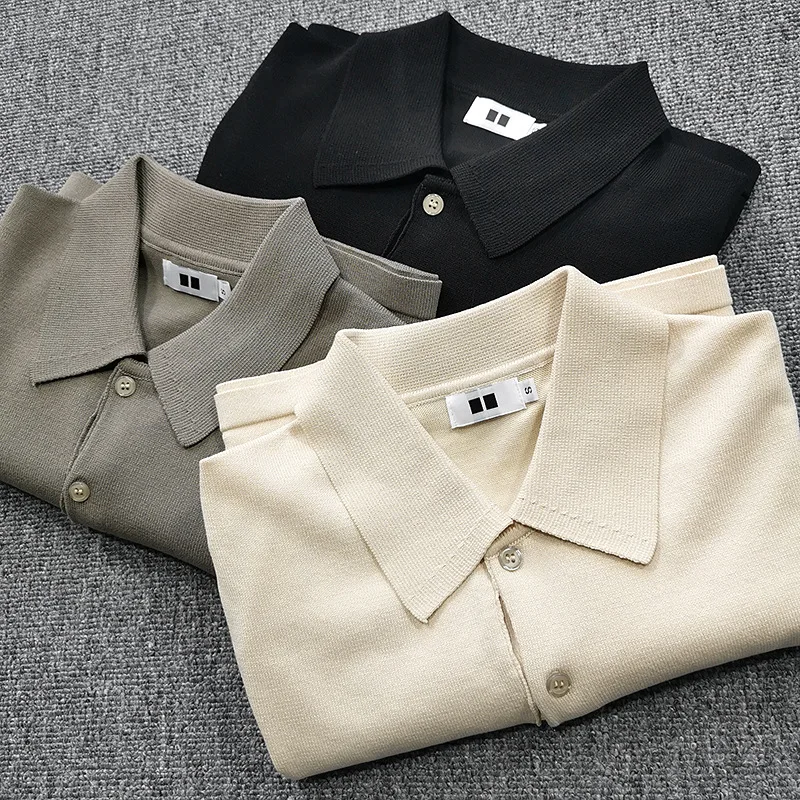 

Men's summer collar short sleeved knitted linen blended polo shirt