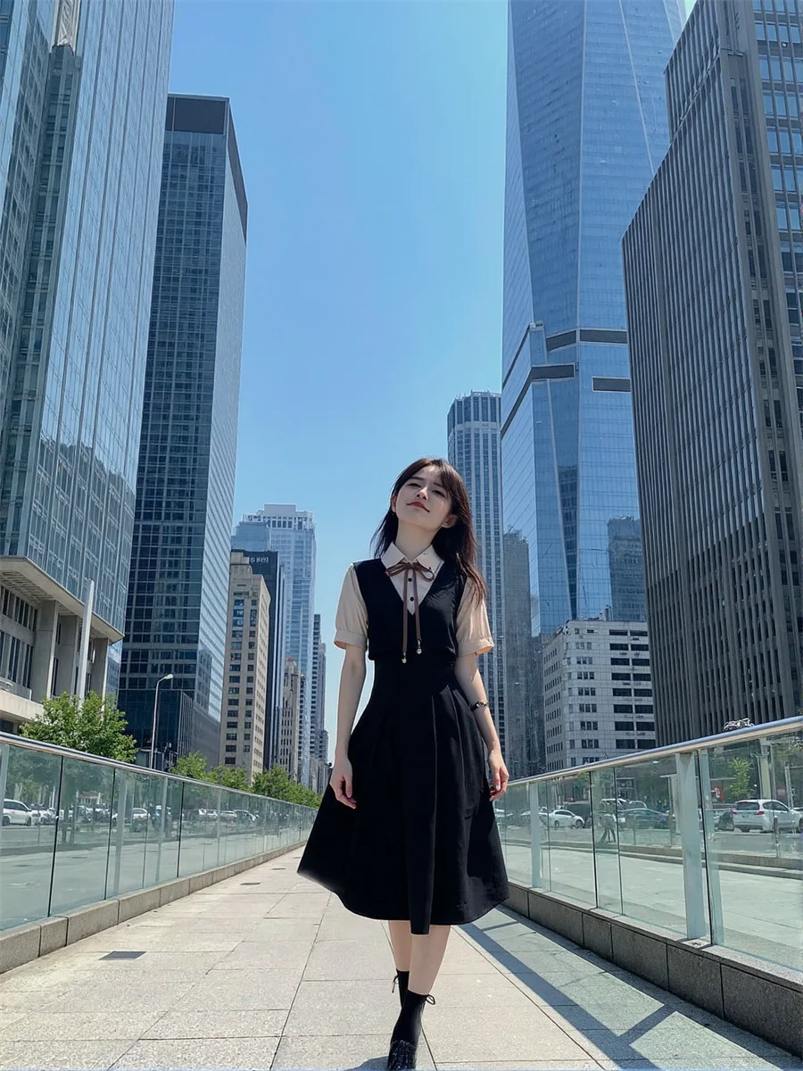 Women'S Casual And Day Dresses Preppy Style Khaki Mid-Calf Lace Flounce Ruffles Bow Tie-Up Drawstring Soft Vintage Boho Romantic