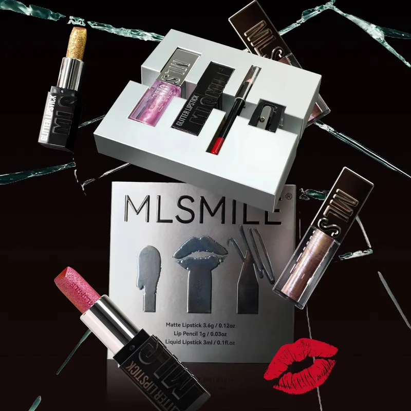

MLSMILE Shiny Metallic Pearlescent Set Cup Red Sexy Lips Makeup Waterproof Long Lasting Dia Lipstick Non Stick
