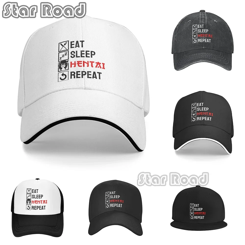 Eat Sleep Hentai Repeat Dad Hat Baseball Cap Adjustable Polo Trucker Unisex Style Headwear