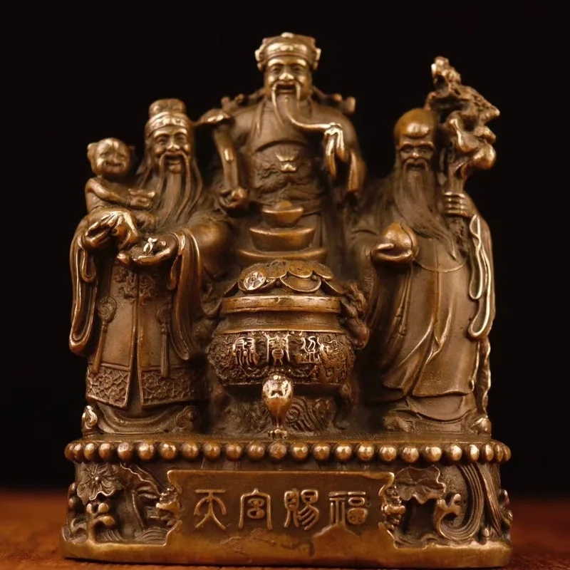Bronze statues of the Three Immortals of Fortune, Wealth, and Longevity for home decoration, God of Wealth statue, Fortune Star,