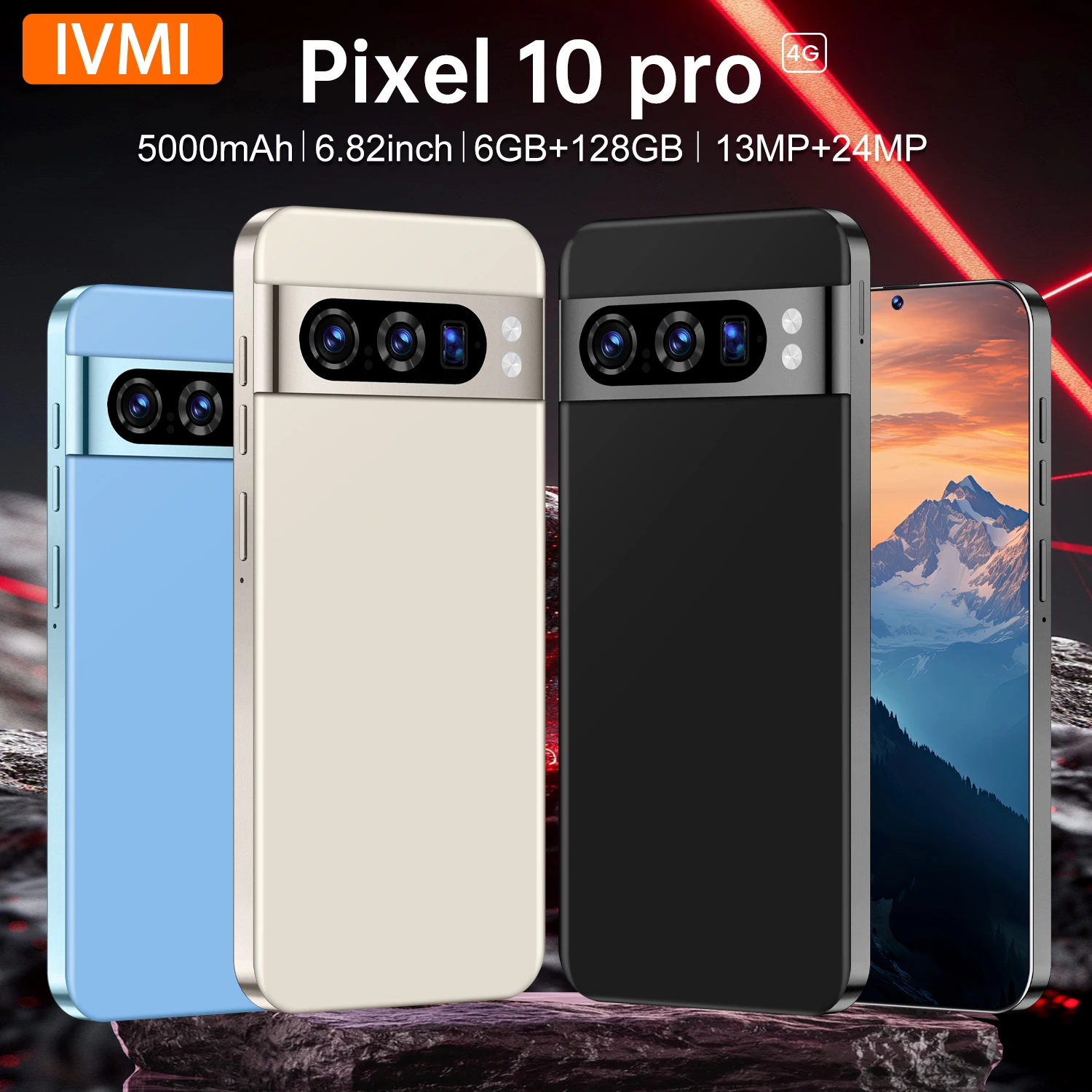 هاتف IVMI Pixel10 Pro غير مقفل، هواتف ذكية رخيصة بنظام Android 12.0، شريحتين، شاشة 6.82 بوصة، ذاكرة 6 جيجابايت + 128 جيجابايت، هاتف خلوي 4G، كاميرا 13+24 ميجابكسل، إصدار عالمي