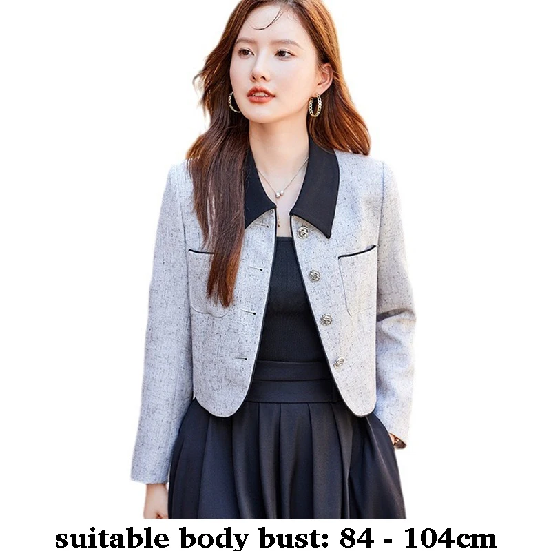 

High quality short blazer for women turn down collar button jacket autumn spring 2025 elegant office clothes grey khaki
