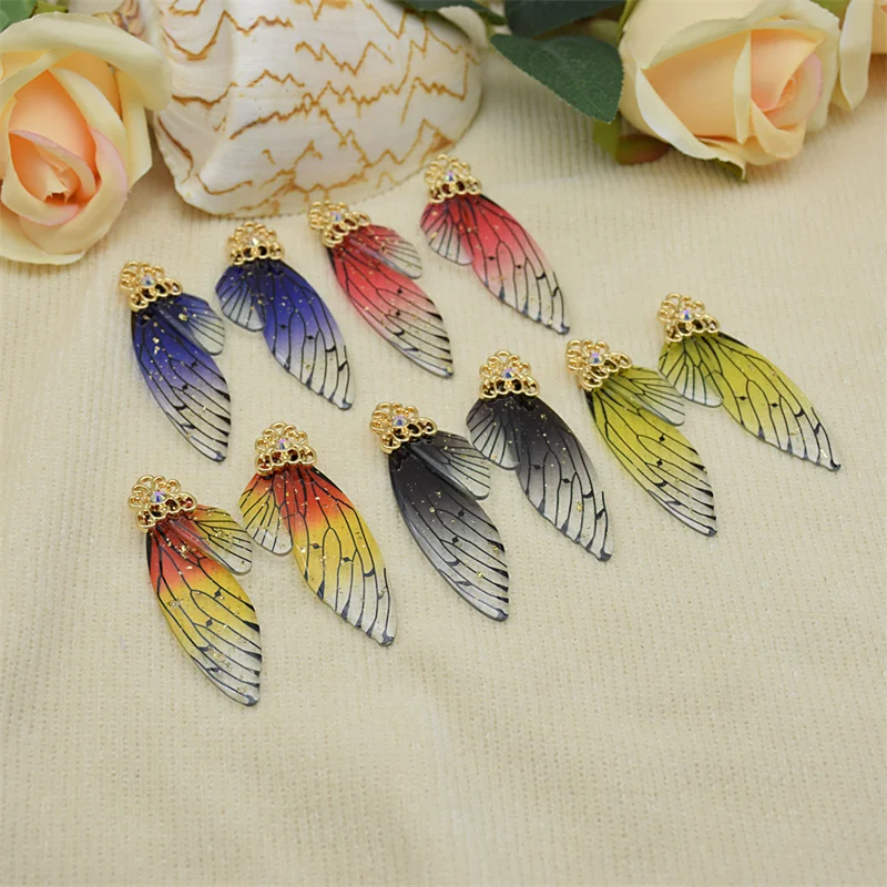 Min order 20pcs/lot acrylic Butterfly wings shape alloy floating locket charms diy jewelry earring accessory