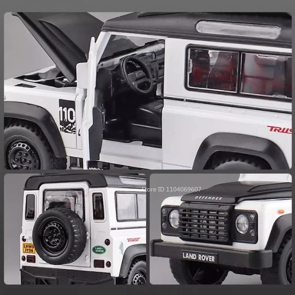 1:32 Land Rover Defender 110 Miniature Car Model Toys Alloy Diecast Off-road Vehicle Doors Opened Pull Back Toy Vehicles Gifts