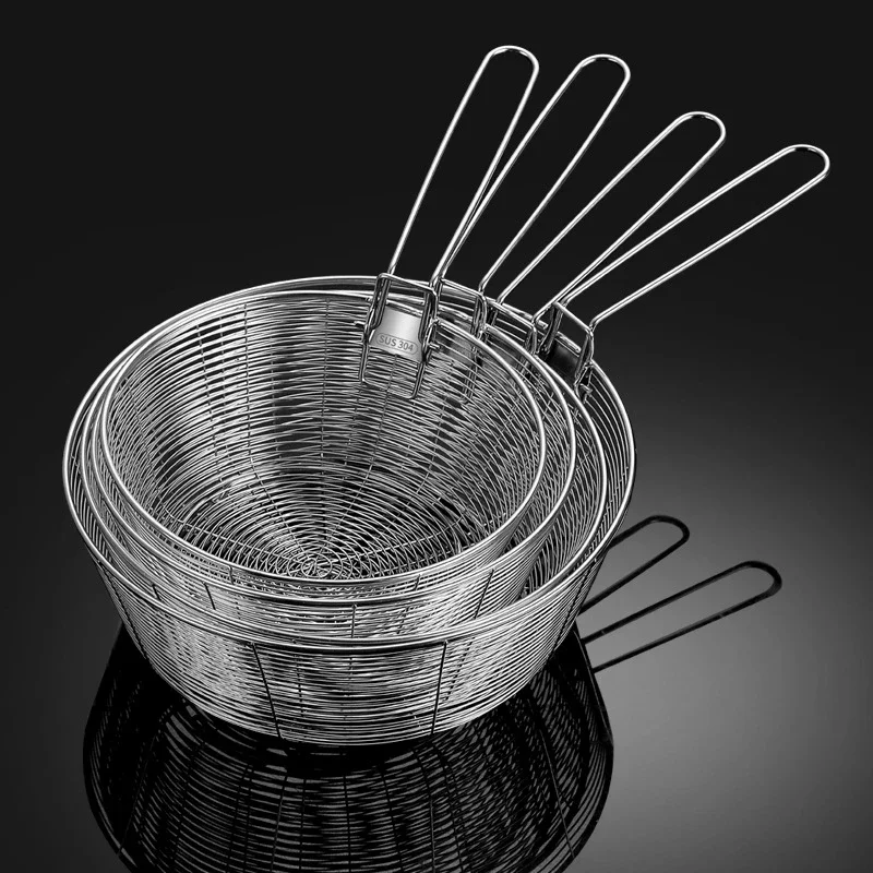 304 Stainless Steel Foldable Colander Fry French Chef Basket Household Multifunction Drainer Mesh Strainer Kitchen Cooking Tool