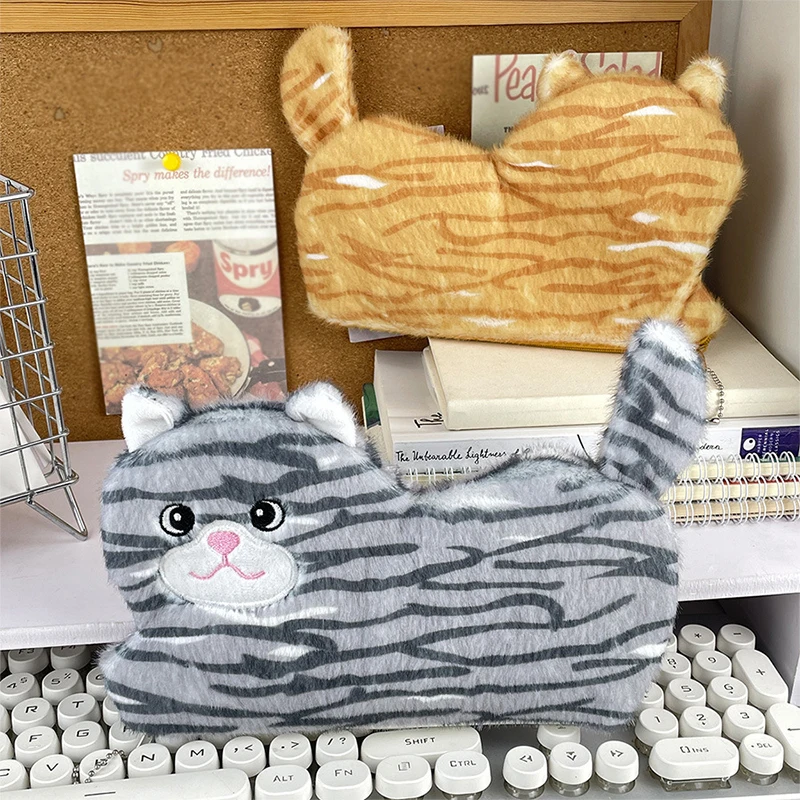 Mooie Kat Pluche Etui Grote Capaciteit Briefpapier Etui Cartoon Dier Opbergtas Leuk Katje Cosmetische Tas Meisje Kind Geschenken